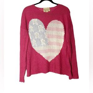 Wildfox White Label Pink Knit American Flag Heart Sweater Size XS